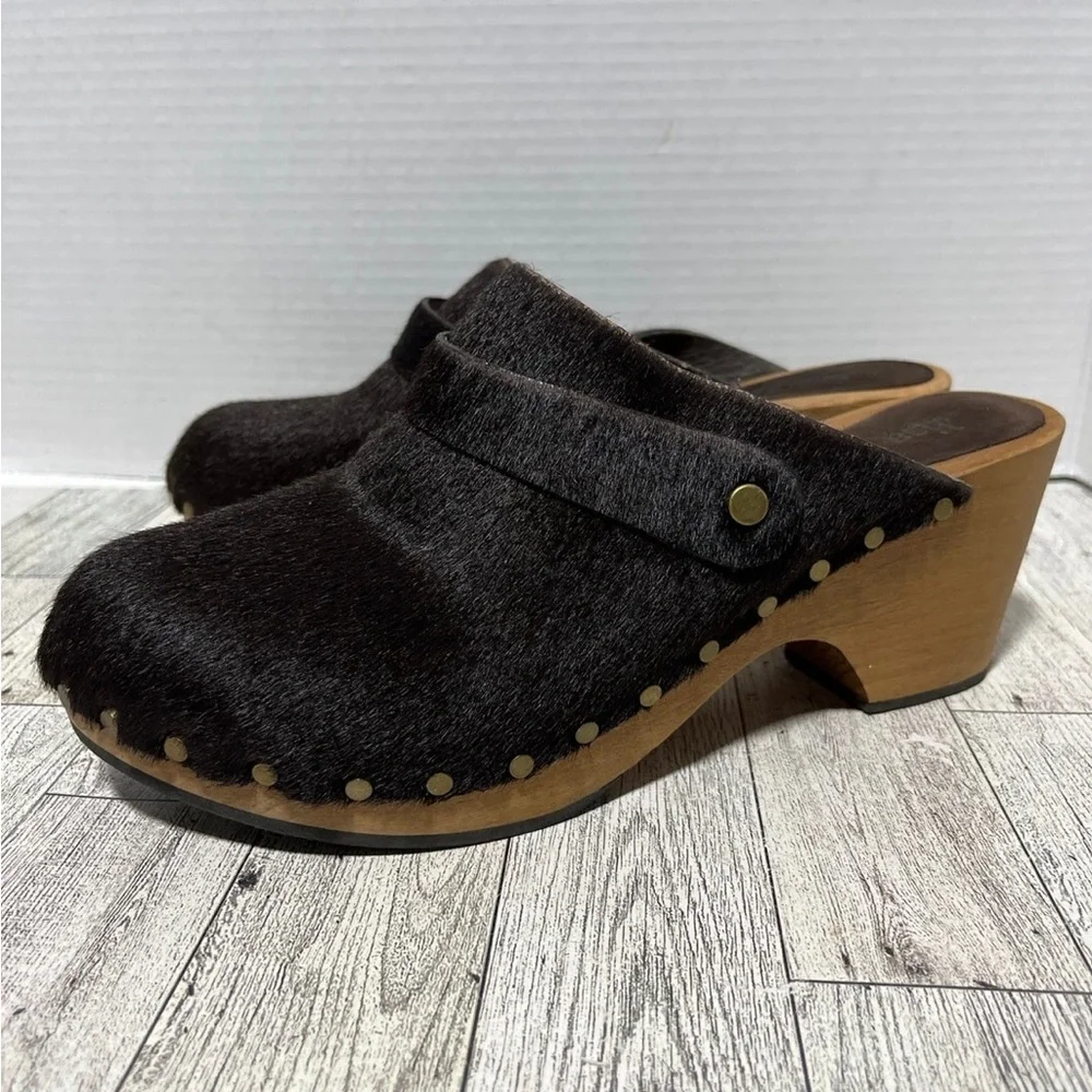 lisa b classic high heel clog in espresso cow hair women’s size 10 - Picture 3 of 12